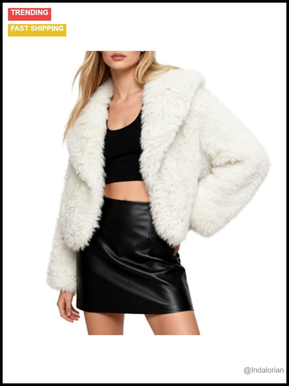 Faux Fur Open Front Crop Coat Long Sleeve Lapel Fuzzy Jacket